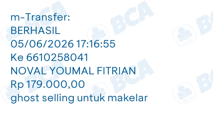 Bukti transfer pembelian buku Ghost Selling — BCA m-Transfer