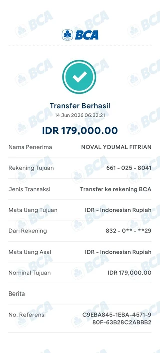 Bukti transfer pembelian buku Ghost Selling — BCA Mobile