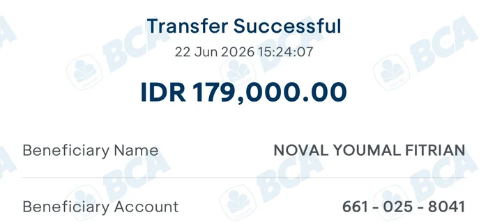 Bukti transfer pembelian buku Ghost Selling — BCA Transfer