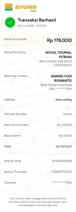 Bukti transfer pembelian buku Ghost Selling — BSI BYOND → BCA