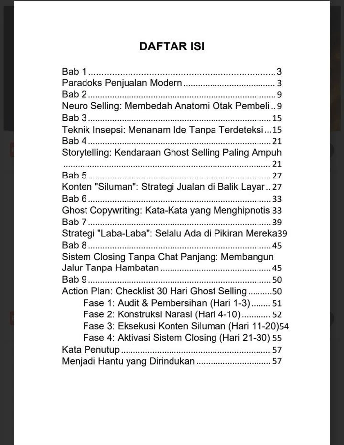 Daftar isi buku Ghost Selling